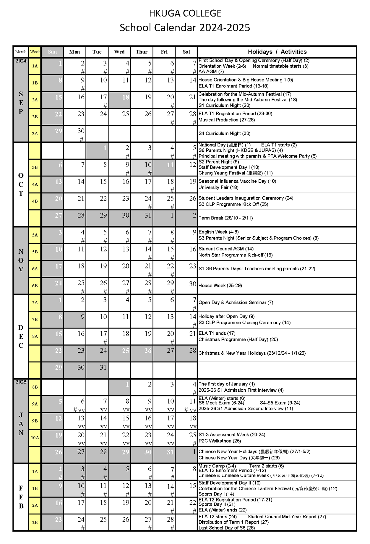 School Calendar 2024-2025